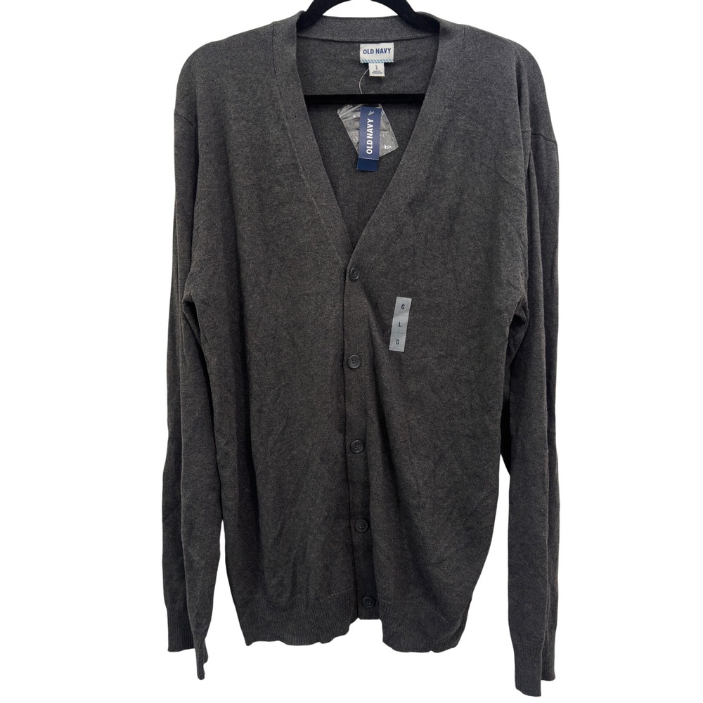 Old Navy Cardigan Sweater Charcoal Gray Cotton V Neck Button NWT Cozy Size L